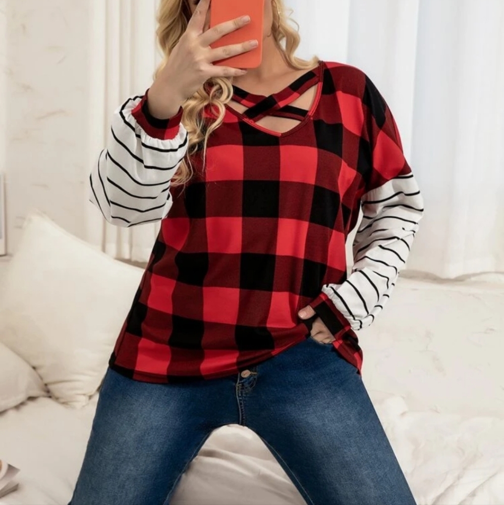 Plus Buffalo Plaid Criss Cross Tee